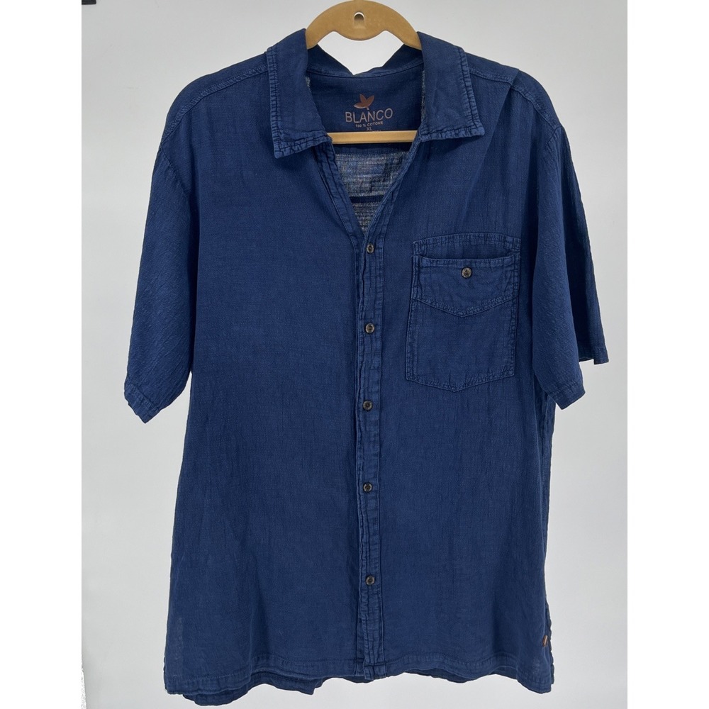 Blanco Mens XL Short Sleeve Shirt 100% Cotton Blue Lightweight Resort Beach Peru